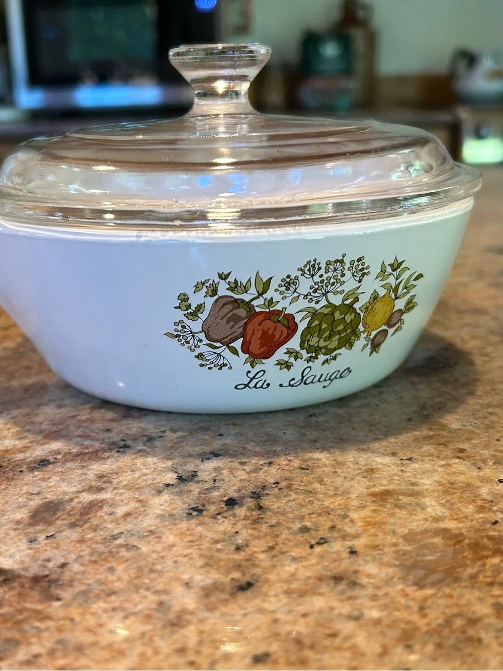 Corning French “La Sauge” P-81-B Spice of Life w/Pyrex glass lid P-81-C Set of 2